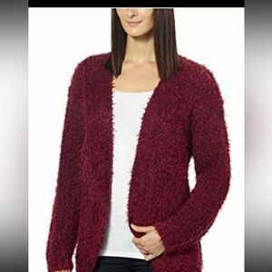 Kensie Womens Cardigan Sweater Eyelash Open Front Red Size M
